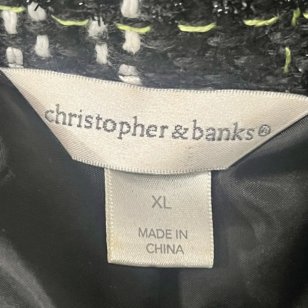 Christopher and Banks Lined Jacket Tweed Zip Up Blazer Black & White Size XL